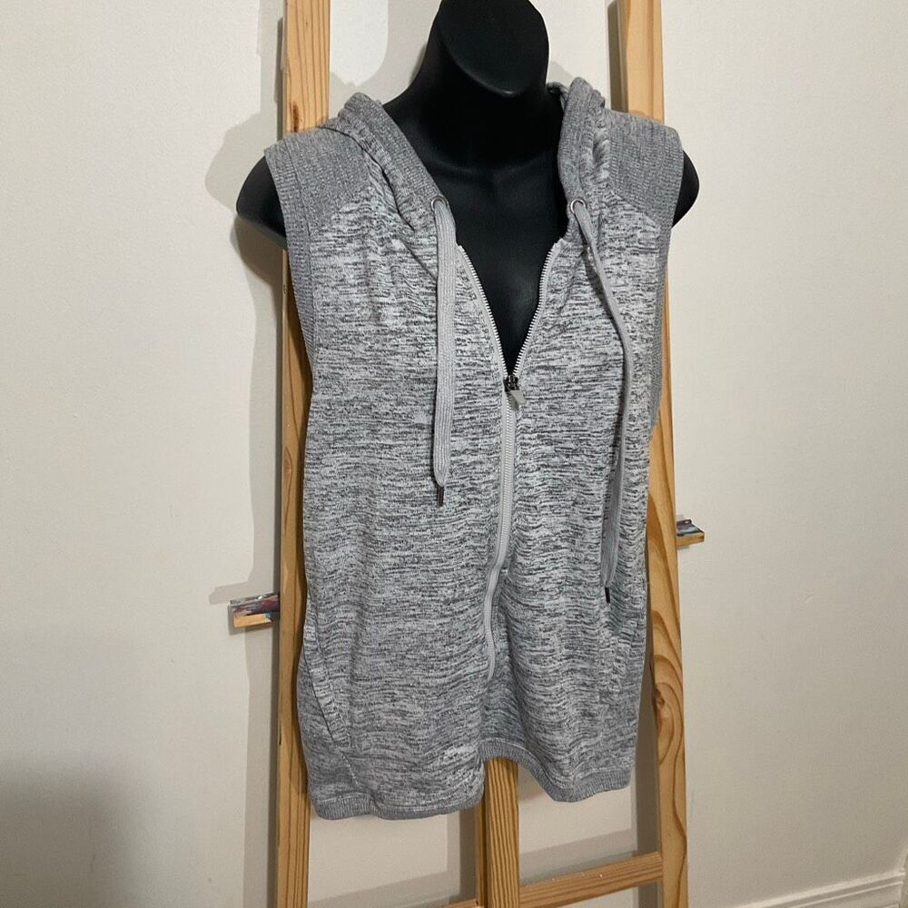 90 Degree by Reflex, knit crossover hoodie vest full zip, gray hoodie size large